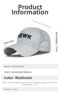 Detail showing breathable grey mesh baseball cap with 3D FEWK embroidery and adjustable strap