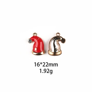 Detailed view of red enamel Santa hat charm with dimensions 16x22mm and weight 1.92g