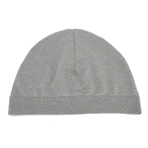 Gray knitted beanie hat for outdoor sports running and skiing with ribbed cuff detail