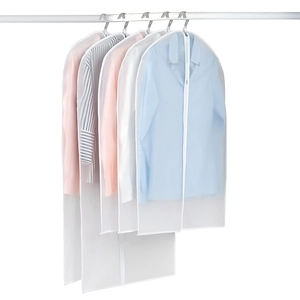 Translucent PEVA garment covers for hanging clothes in various lengths for home storage