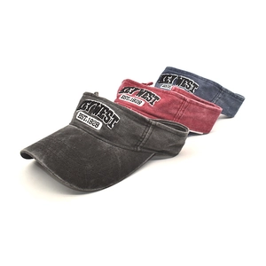 Three washed cotton sun visors with Key West 1828 embroidery in grey, burgundy and navy