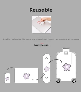 Waterproof purple flower stickers showing residue-free removal and multi-surface use
