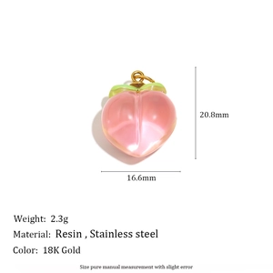 Pendentif pêche en résine rose avec détails en acier inoxydable plaqué or 18K
