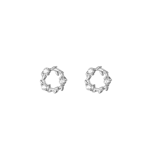 Elegant S925 sterling silver wreath stud earrings with sparkling zircon leaf accents
