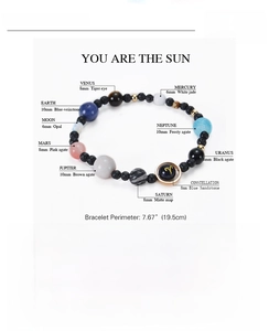 Tableau détaillé des tailles de perles planétaires et matériaux pour le bracelet solaire