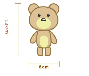 Size chart showing bear towel gift dimensions: height 15cm and width 8cm specifications