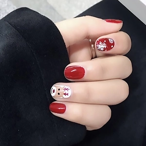 24 Pièces Noël Renne Flocons De Neige Faux Ongles Courts Carrés Rouge Blanc Faux Ongles À Coller Pour Femmes Manucure