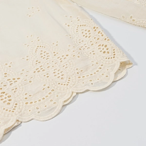Women's cream hollow out embroidery skirt set with elegant scalloped hem and floral pattern
