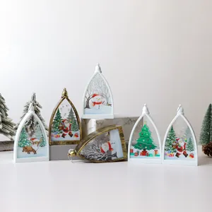 Macro detail of gothic style Christmas lanterns with hand-painted holiday scenes and patterns