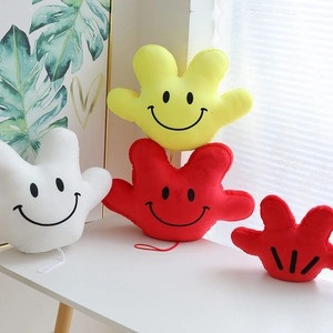 Cartoon Hand Palm Pillow Soft Plush Smiley Face Decorative Cushion For Home Sofa Performance Props Fun Toy