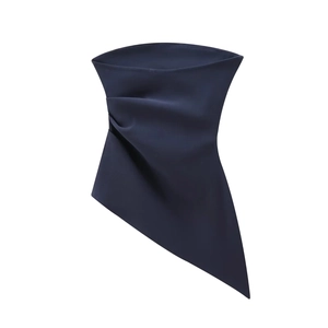 Detailed view of dark blue triangle neck gaiter showing premium fabric texture and seams