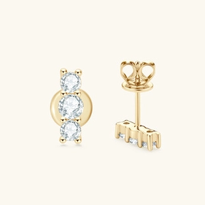 Detailed view of triple-set moissanite stud earrings in gold-plated silver