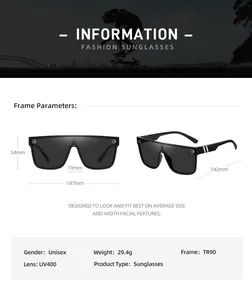 Detailed sizing chart and technical specifications for UV400 fashion sunglasses