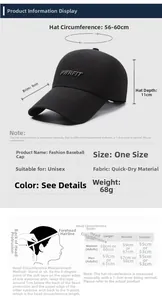 Tabella taglie per cappello baseball 56-60cm con dettagli tessuto ad asciugatura rapida