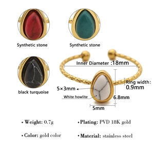 Gold stainless steel oval turquoise ring with detailed size and stone specifications