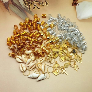 230pcs DIY dreadlock accessory set with gold and silver rings and assorted metal pendants