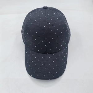 Breathable black baseball cap with sparkling silver rhinestones and curved brim for women