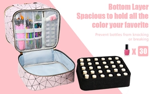 Dubbellaagse nagellak opbergtas draagbare cosmetische organizer met schuimstof