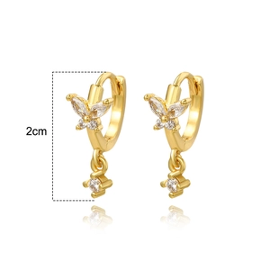 Detail shot of 2cm gold-plated butterfly hoop earrings with sparkling zircon accents