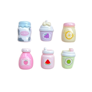 Miniature pastel resin juice bottles with fruit patterns for DIY hair clip accessories