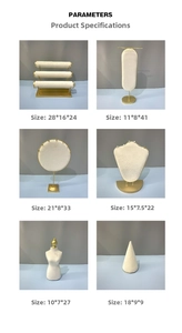 Velvet jewelry display set including necklace and ring stands with gold metal base