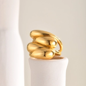 Interlocking Wavy Ring 18K Gold Plated Stainless Steel Water Drop Multi Layer Minimalist Chunky Finger Jewelry For Women