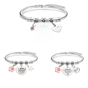 Silver stainless steel snake chain charm bracelets with heart pendants for Mom