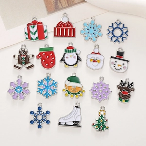 Christmas alloy enamel charms set including Santa, tree and reindeer for DIY jewelry making