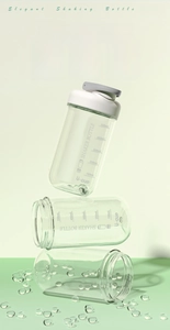 Detail of 750ml Tritan protein shaker bottle showing clear measurement scale and design