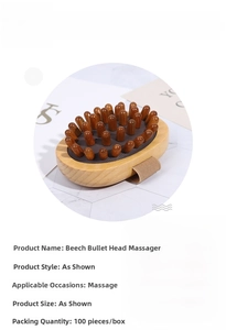 Detail von Buchenholz-Massagegerät mit elastischem Kissen und gewebtem Trageband