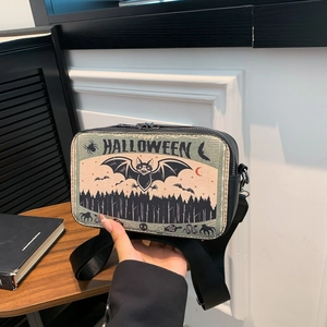 Sac bandoulière Halloween avec imprimé Happy Halloween et motifs de chauve-souris