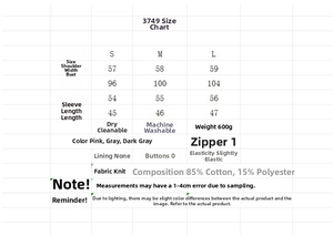 Detailed size guide table and fabric specifications for cotton blend cropped hoodie set