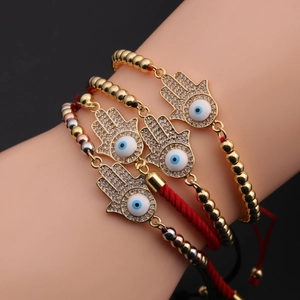 Ensemble de bracelets Hamsa Evil Eye en or, argent, or rose et cordon rouge