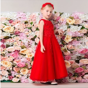 Robe De Soirée En Tulle Et Dentelle Pour Fille Rouge Sans Manches Fleur 3D Princesse Avec Bandeau Pour Mariage Anniversaire
