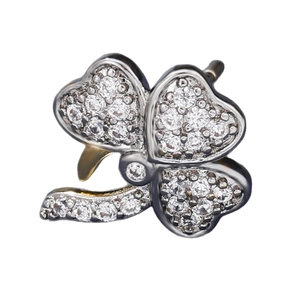 Micro-set zircon clover stud earring with 925 silver needle and 14K gold tassel finish