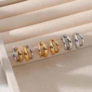 Boucles D'Oreilles Créoles En Forme De C Acier Inoxydable 316 Double Couche Torsadée Martelée Bijoux Géométriques Pour Femmes