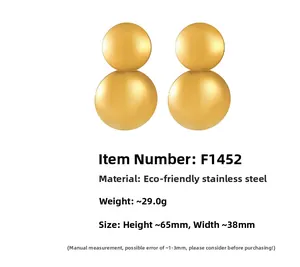 Détails des grandes boucles d'oreilles boules dorées en acier inoxydable avec dimensions