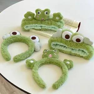 Lot de bandeaux grenouille en peluche verte pour le visage avec yeux de dessin animé