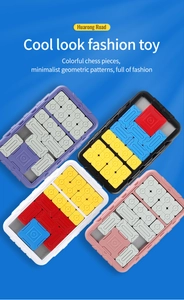 Detailed view of colorful magnetic sliding puzzles in purple black white and pink frames