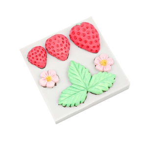 Moule en silicone avec fraises, fleurs et feuilles réalistes pour décoration de gâteaux