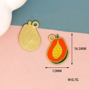 Macro view of a 16.5mm papaya enamel pendant charm with dimensions and weight data