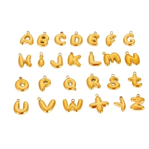 Polished gold bubble 26 letters charms set in stainless steel for jewelry making