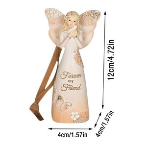 Detailed size view of an angel sculpture with Forever my Friend text and white dove