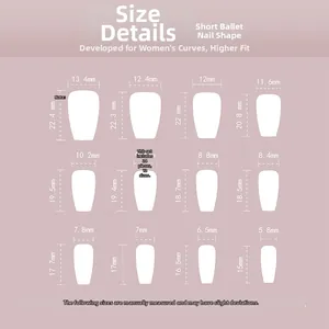 Size chart for French tip press-on nails in 12 sizes with detailed dimensions