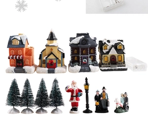 Miniatur-Weihnachtsdorf-Set mit leuchtenden LED-Häusern und Figuren für Weihnachtsdeko
