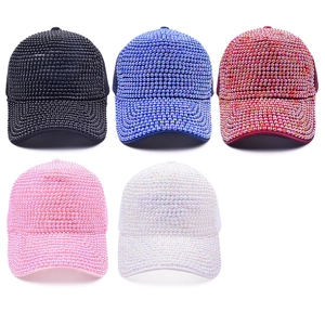 Fashion baseball caps set with pearls and rhinestones in five diverse colors