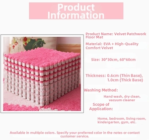 Detail specifications of pink EVA foam floor mats with soft plush surface dimensions