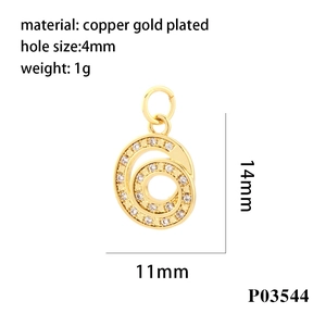Detailed size chart for 18K gold-plated spiral pendant with clear zircon inlay measurements