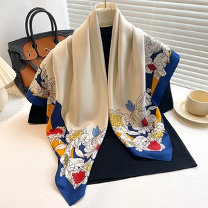 Elegant Floral Print Square Scarf Twill Satin Satiny Headwrap Neck Shawl For Women Versatile Fashion Lightweight Accessory
