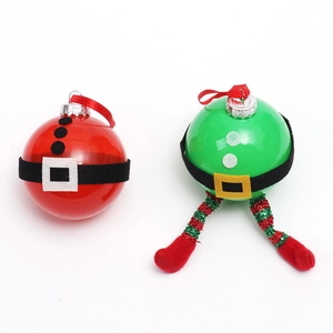 Christmas transparent balls with Santa and Elf themes featuring cute fabric legs hanging